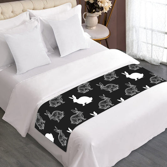 Black And White Rabbit Pattern Print Bed Runner