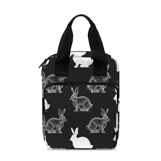 Black And White Rabbit Pattern Print Bible Tote Bag