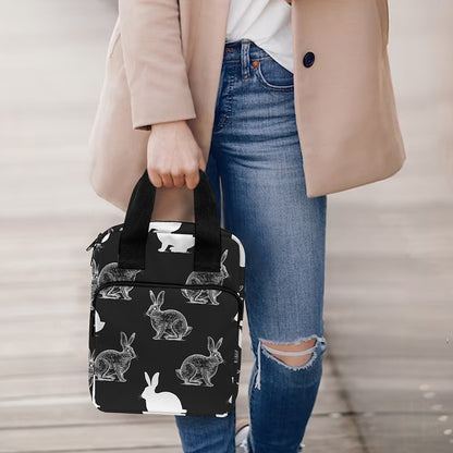 Black And White Rabbit Pattern Print Bible Tote Bag