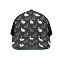 Black And White Rabbit Pattern Print Black Mesh Trucker Hat