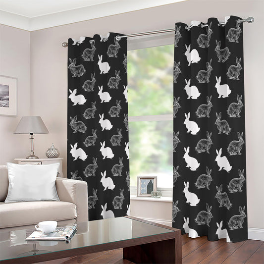 Black And White Rabbit Pattern Print Blackout Grommet Curtains