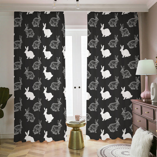 Black And White Rabbit Pattern Print Blackout Pencil Pleat Curtains