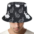 Black And White Rabbit Pattern Print Bucket Hat