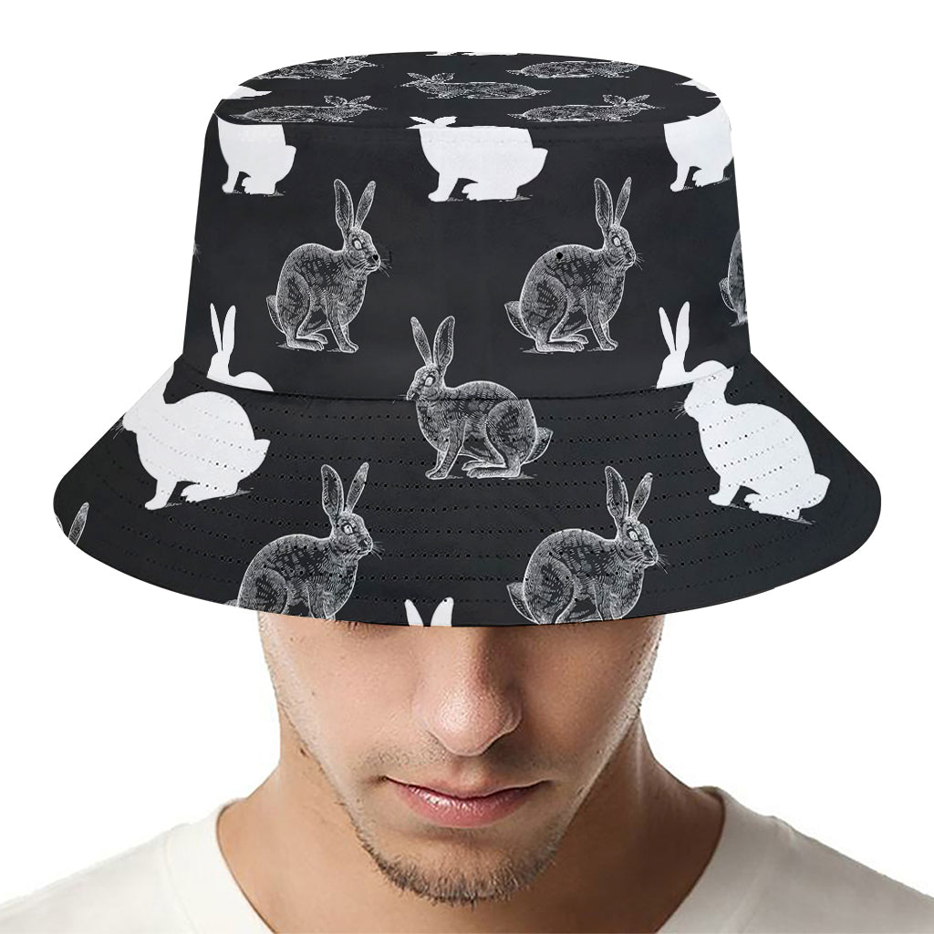 Black And White Rabbit Pattern Print Bucket Hat