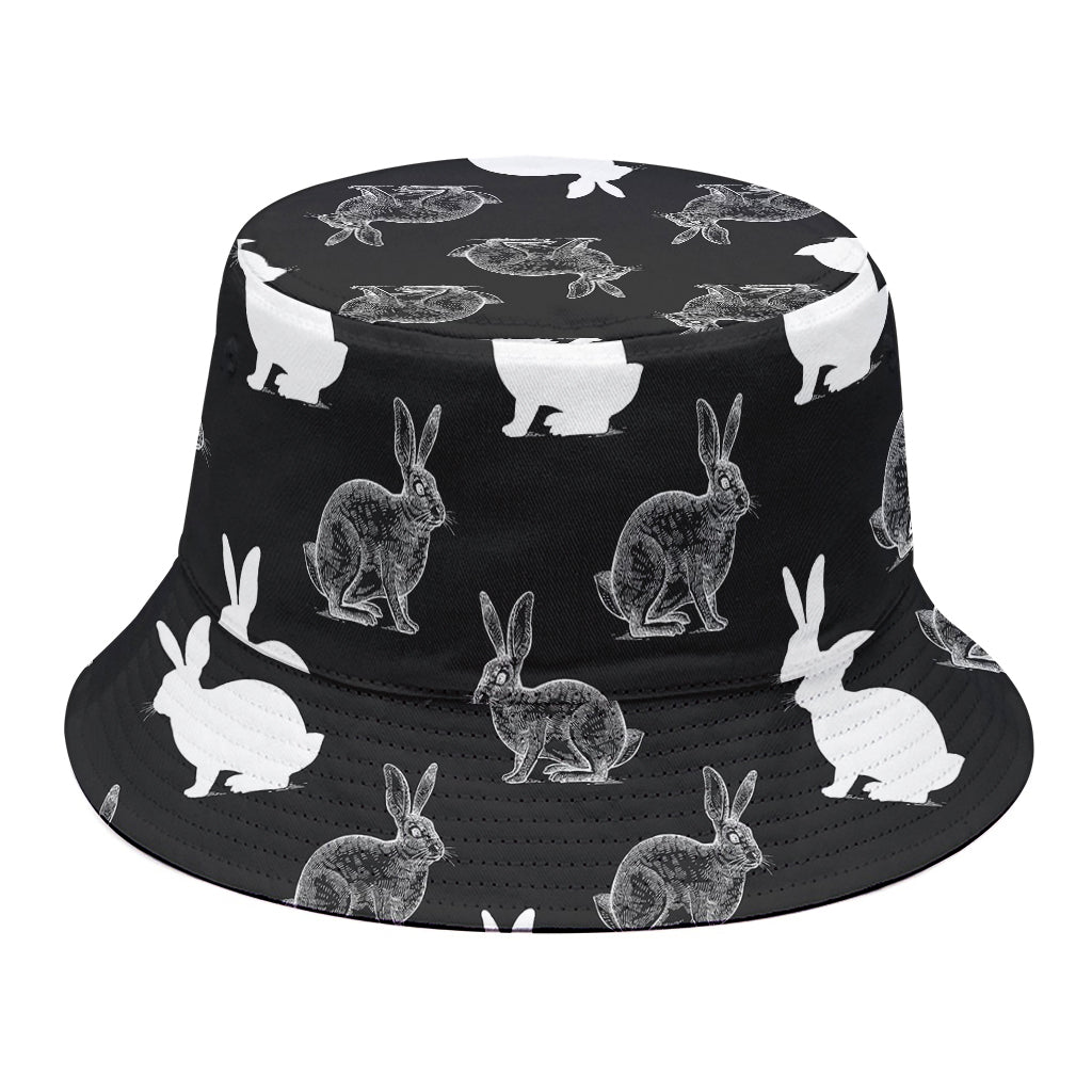 Black And White Rabbit Pattern Print Bucket Hat