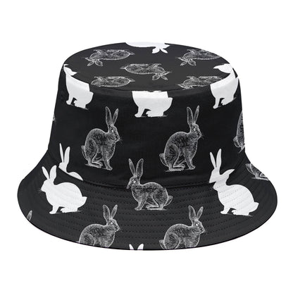 Black And White Rabbit Pattern Print Bucket Hat