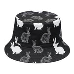Black And White Rabbit Pattern Print Bucket Hat