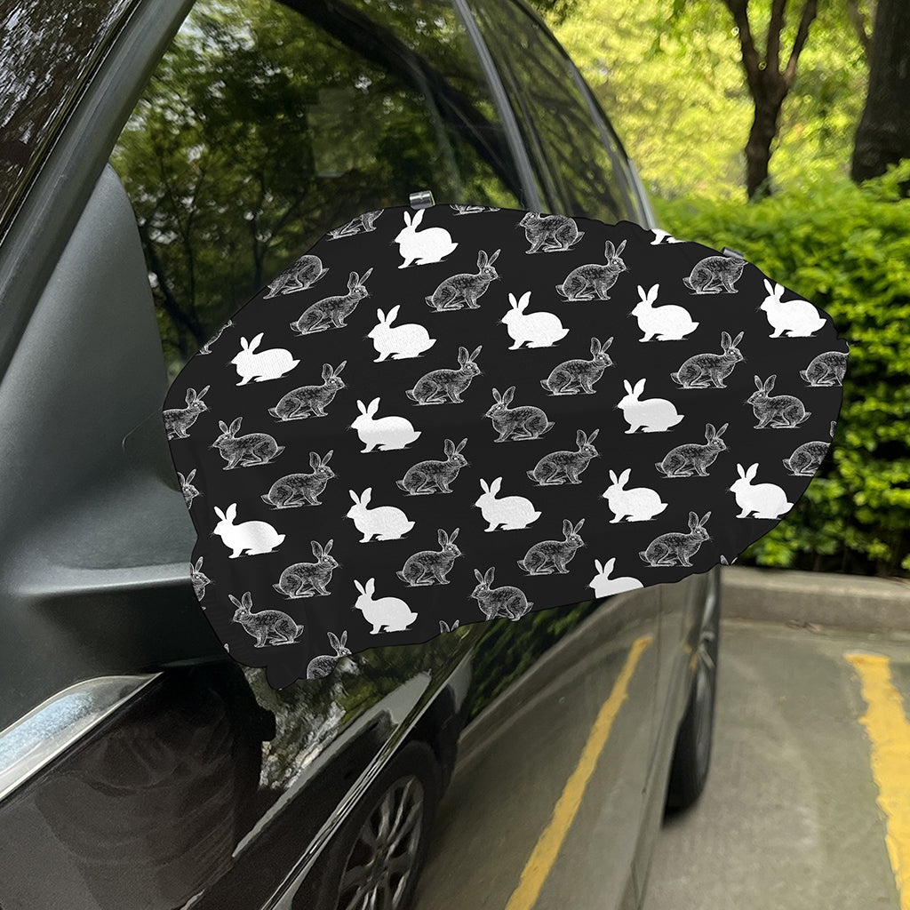 Black And White Rabbit Pattern Print Car Side Mirror Covers