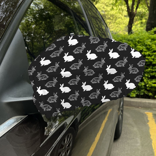 Black And White Rabbit Pattern Print Car Side Mirror Covers