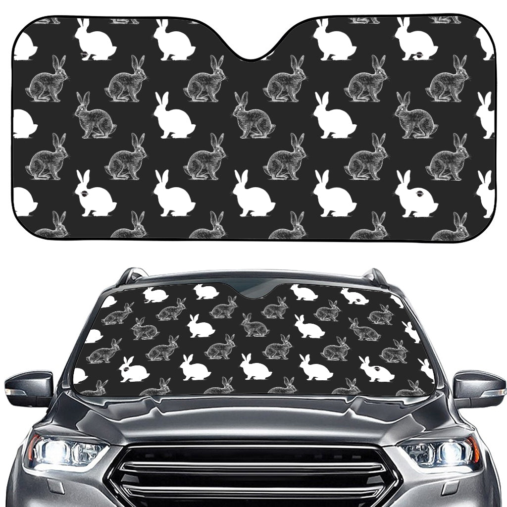 Black And White Rabbit Pattern Print Car Windshield Sun Shade