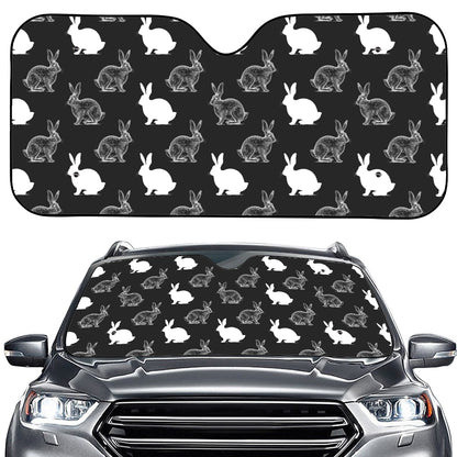 Black And White Rabbit Pattern Print Car Windshield Sun Shade