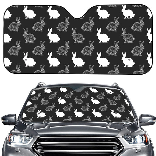 Black And White Rabbit Pattern Print Car Windshield Sun Shade