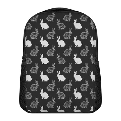 Black And White Rabbit Pattern Print Casual Backpack