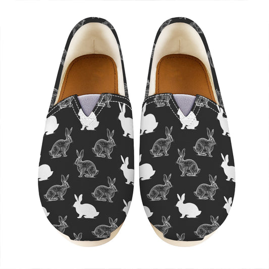 Black And White Rabbit Pattern Print Casual Shoes