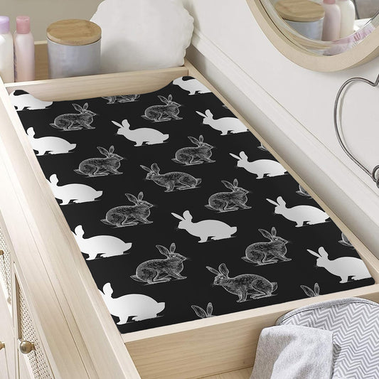Black And White Rabbit Pattern Print Changing Pad Cover