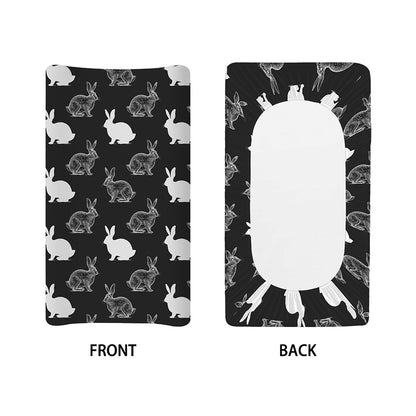 Black And White Rabbit Pattern Print Changing Pad Cover