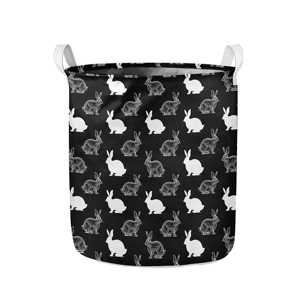 Black And White Rabbit Pattern Print Collapsible Laundry Basket
