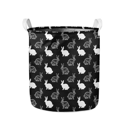 Black And White Rabbit Pattern Print Collapsible Laundry Basket