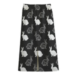 Black And White Rabbit Pattern Print Cotton Front Slit Maxi Skirt