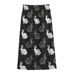 Black And White Rabbit Pattern Print Cotton Front Slit Maxi Skirt
