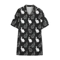 Black And White Rabbit Pattern Print Cotton Hawaiian Shirt