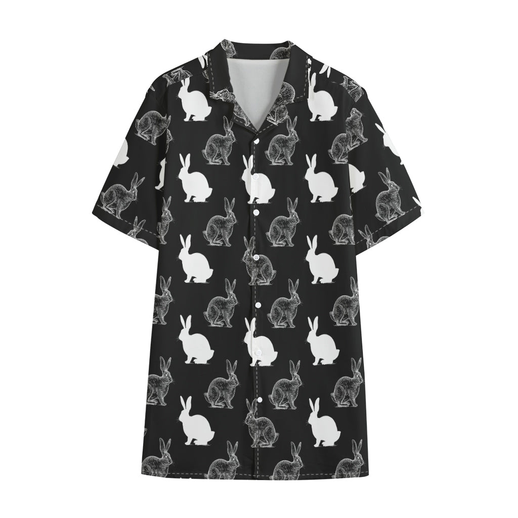 Black And White Rabbit Pattern Print Cotton Hawaiian Shirt
