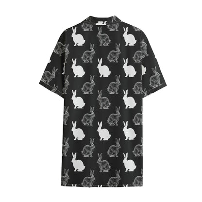 Black And White Rabbit Pattern Print Cotton Hawaiian Shirt