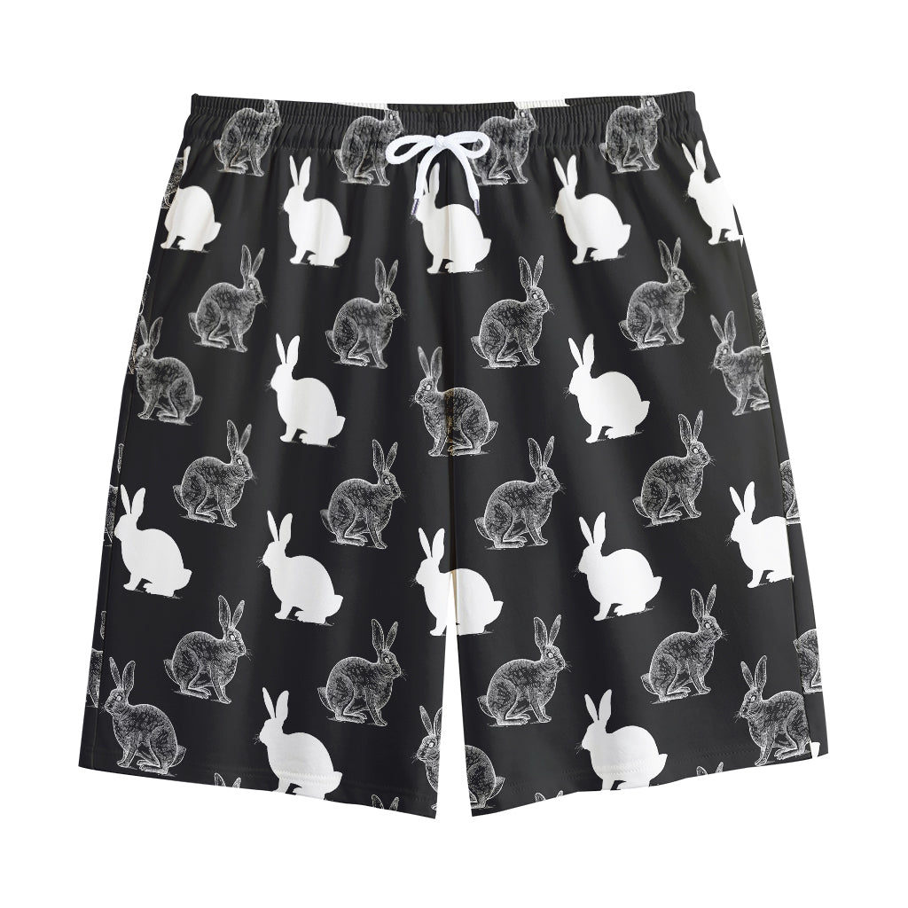 Black And White Rabbit Pattern Print Cotton Shorts