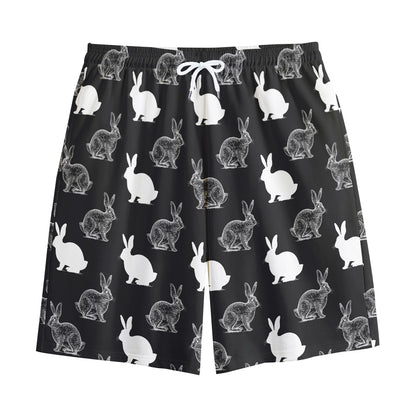 Black And White Rabbit Pattern Print Cotton Shorts