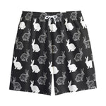 Black And White Rabbit Pattern Print Cotton Shorts