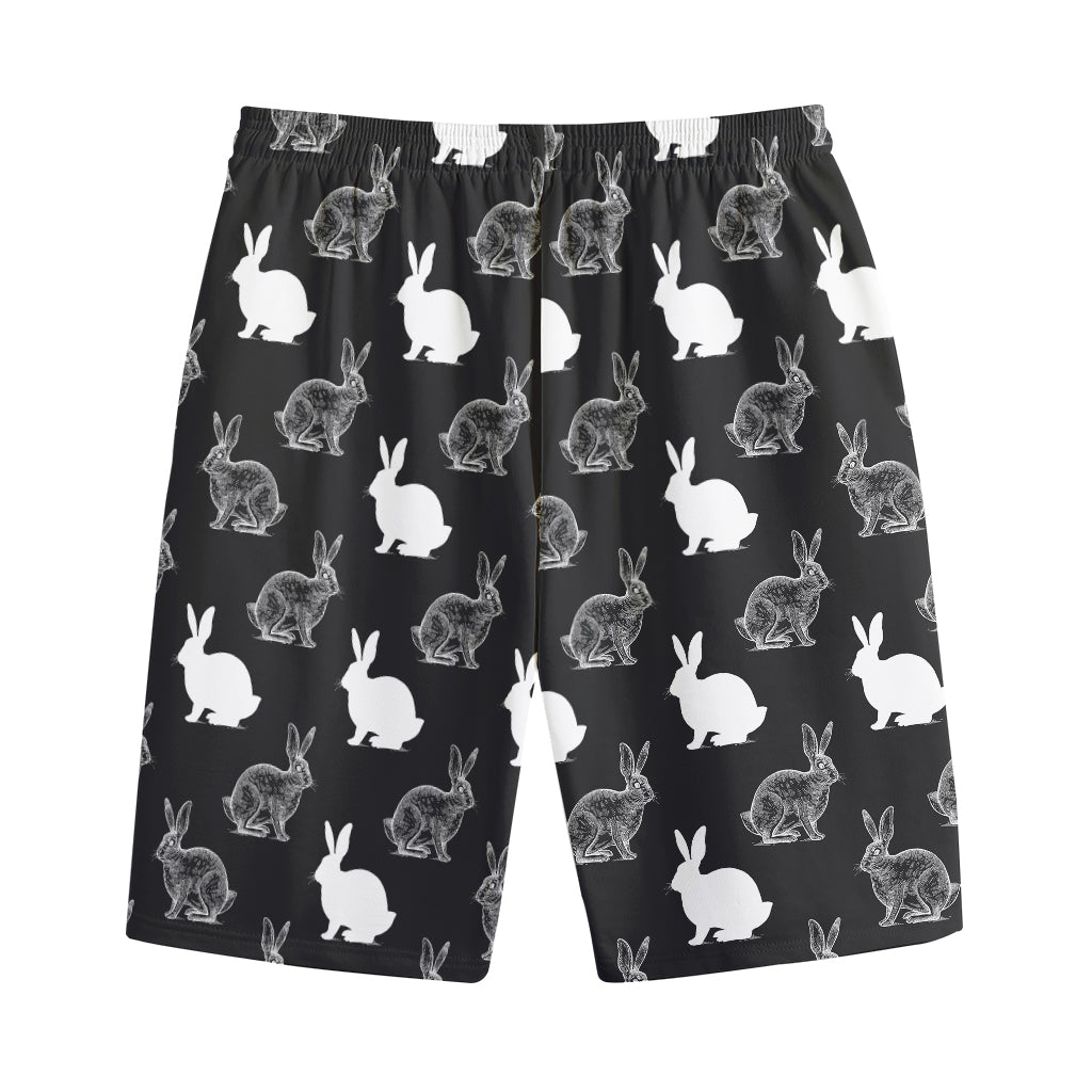 Black And White Rabbit Pattern Print Cotton Shorts