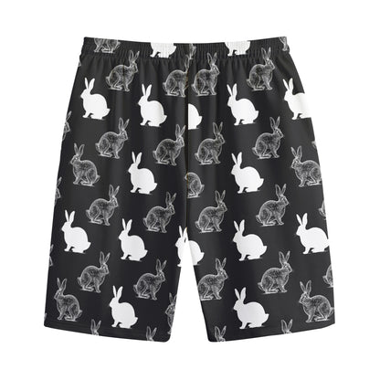 Black And White Rabbit Pattern Print Cotton Shorts