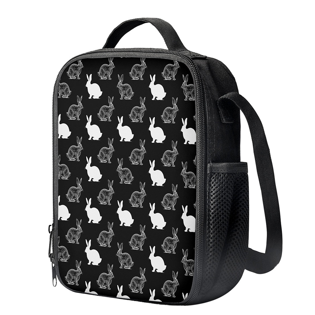 Black And White Rabbit Pattern Print Crossbody Lunch Bag