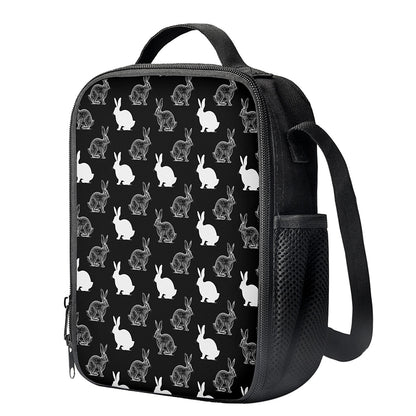 Black And White Rabbit Pattern Print Crossbody Lunch Bag