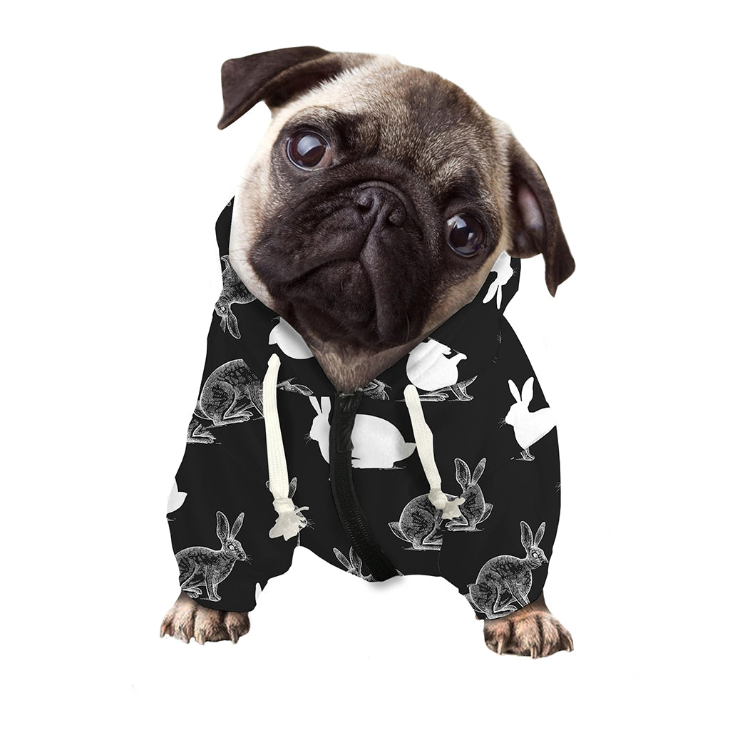 Black And White Rabbit Pattern Print Dog Zip Up Hoodie