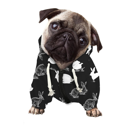 Black And White Rabbit Pattern Print Dog Zip Up Hoodie