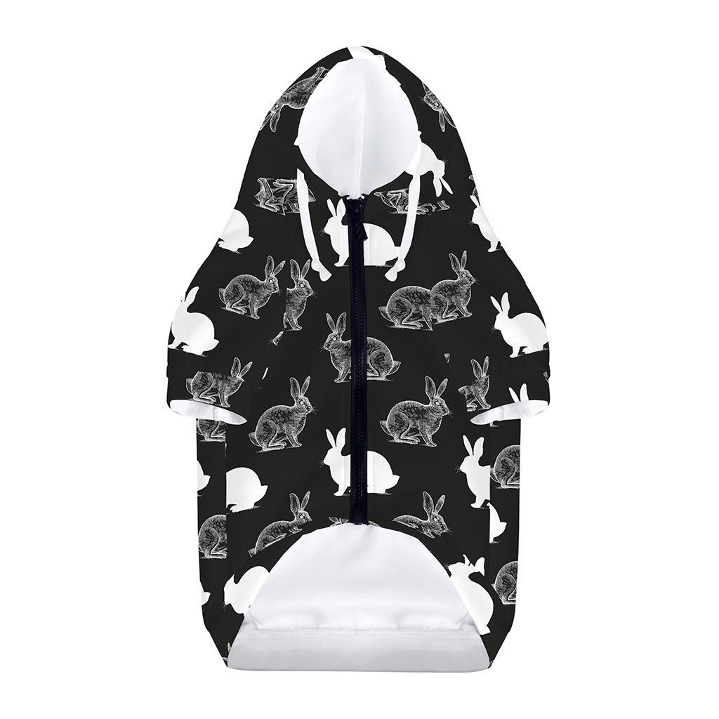 Black And White Rabbit Pattern Print Dog Zip Up Hoodie