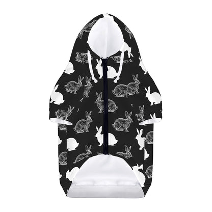 Black And White Rabbit Pattern Print Dog Zip Up Hoodie