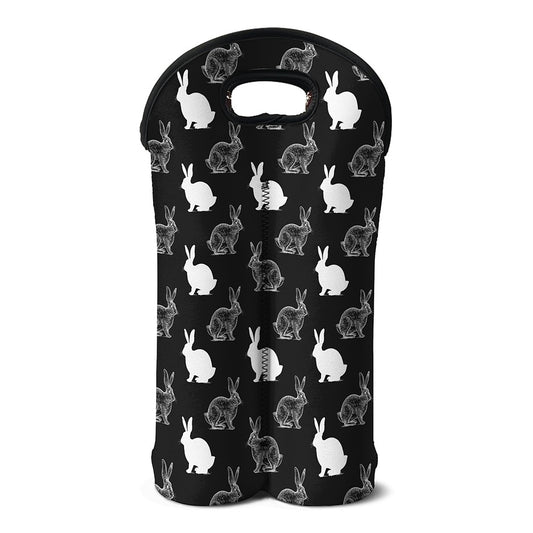 Black And White Rabbit Pattern Print Double Neoprene Wine Tote