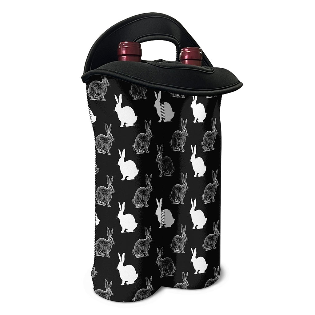 Black And White Rabbit Pattern Print Double Neoprene Wine Tote