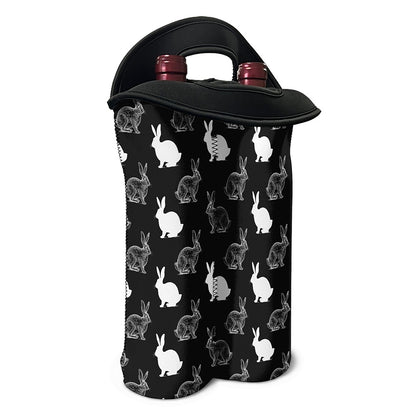 Black And White Rabbit Pattern Print Double Neoprene Wine Tote