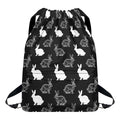 Black And White Rabbit Pattern Print Drawstring Backpack