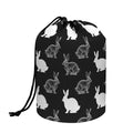 Black And White Rabbit Pattern Print Drawstring Makeup Bag