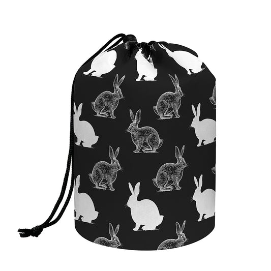 Black And White Rabbit Pattern Print Drawstring Makeup Bag