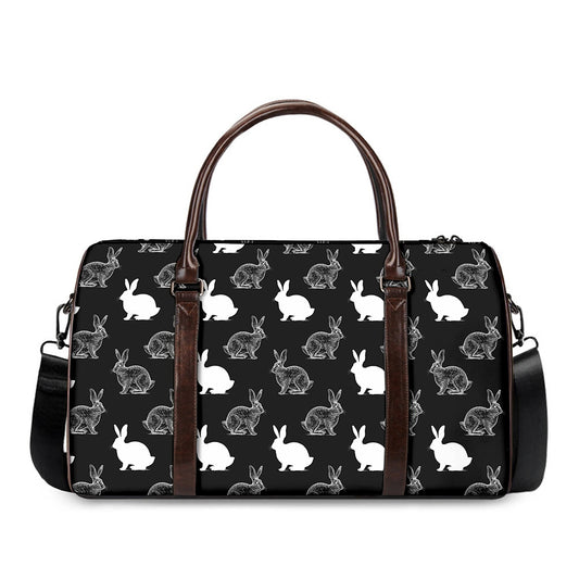 Black And White Rabbit Pattern Print Duffle Bag