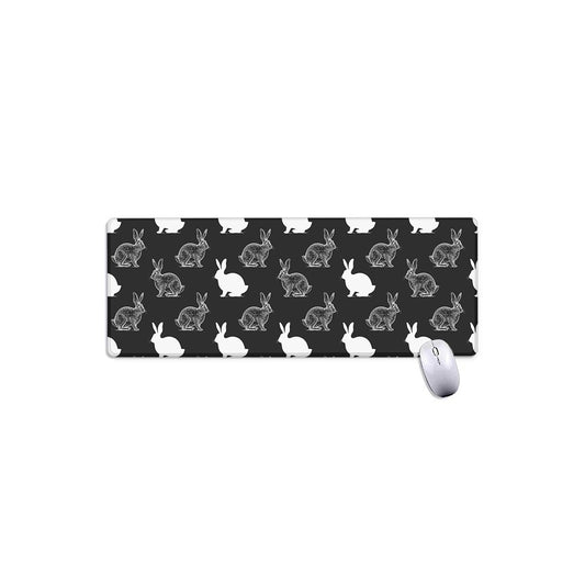 Black And White Rabbit Pattern Print Extended Mouse Pad