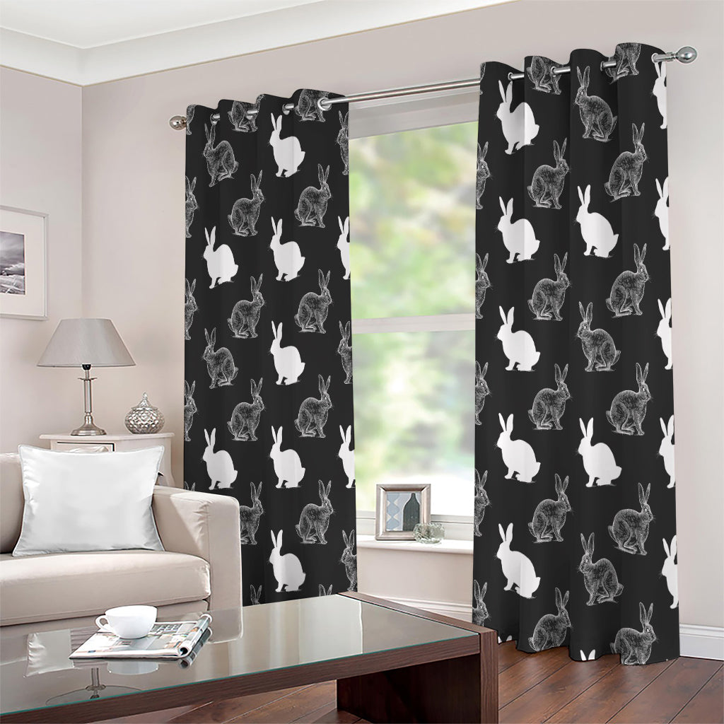 Black And White Rabbit Pattern Print Extra Wide Grommet Curtains