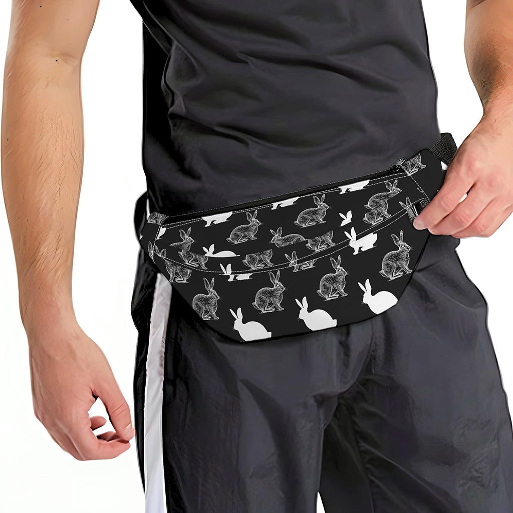 Black And White Rabbit Pattern Print Fanny Pack