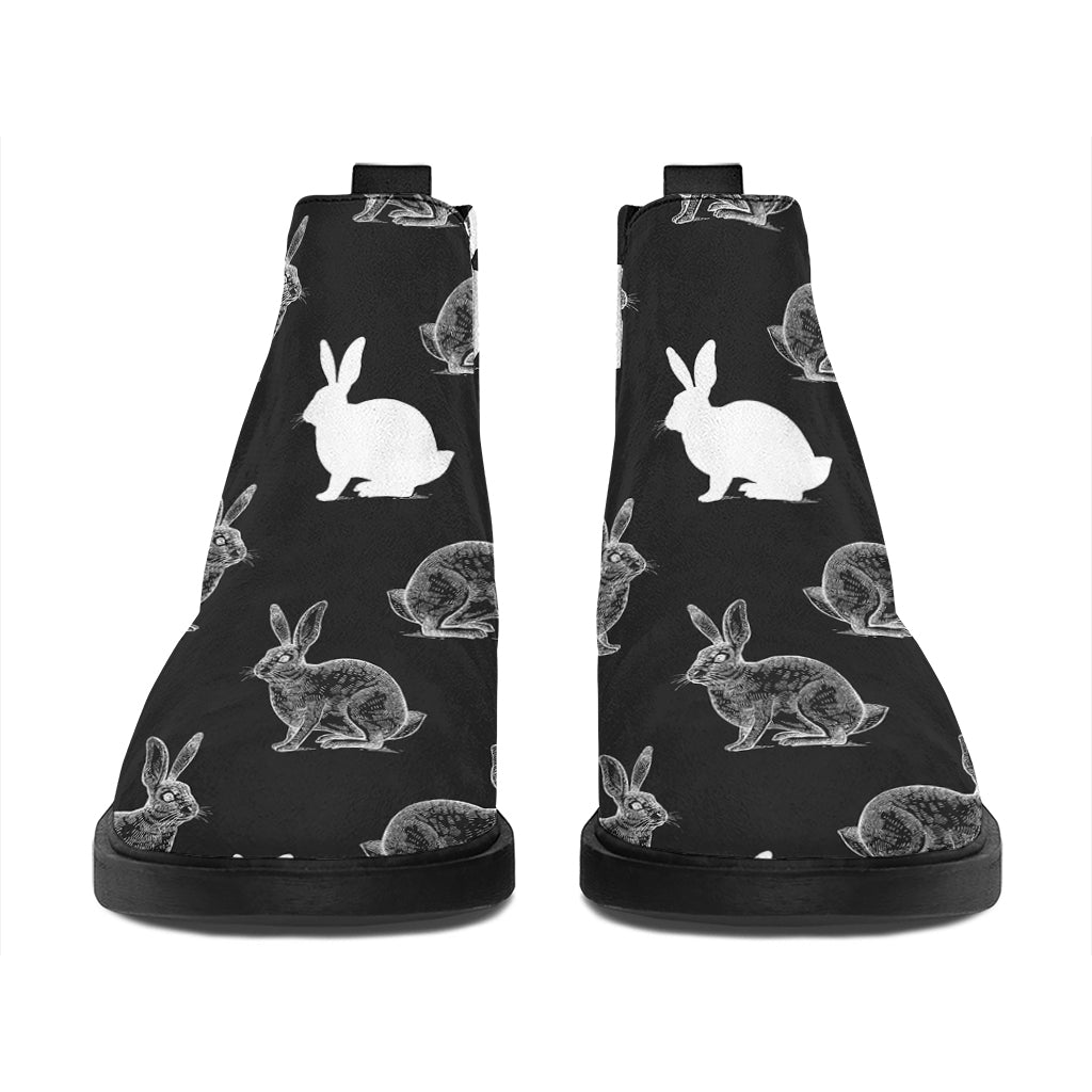 Black And White Rabbit Pattern Print Flat Ankle Boots