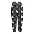 Black And White Rabbit Pattern Print Fleece Lined Knit Pants